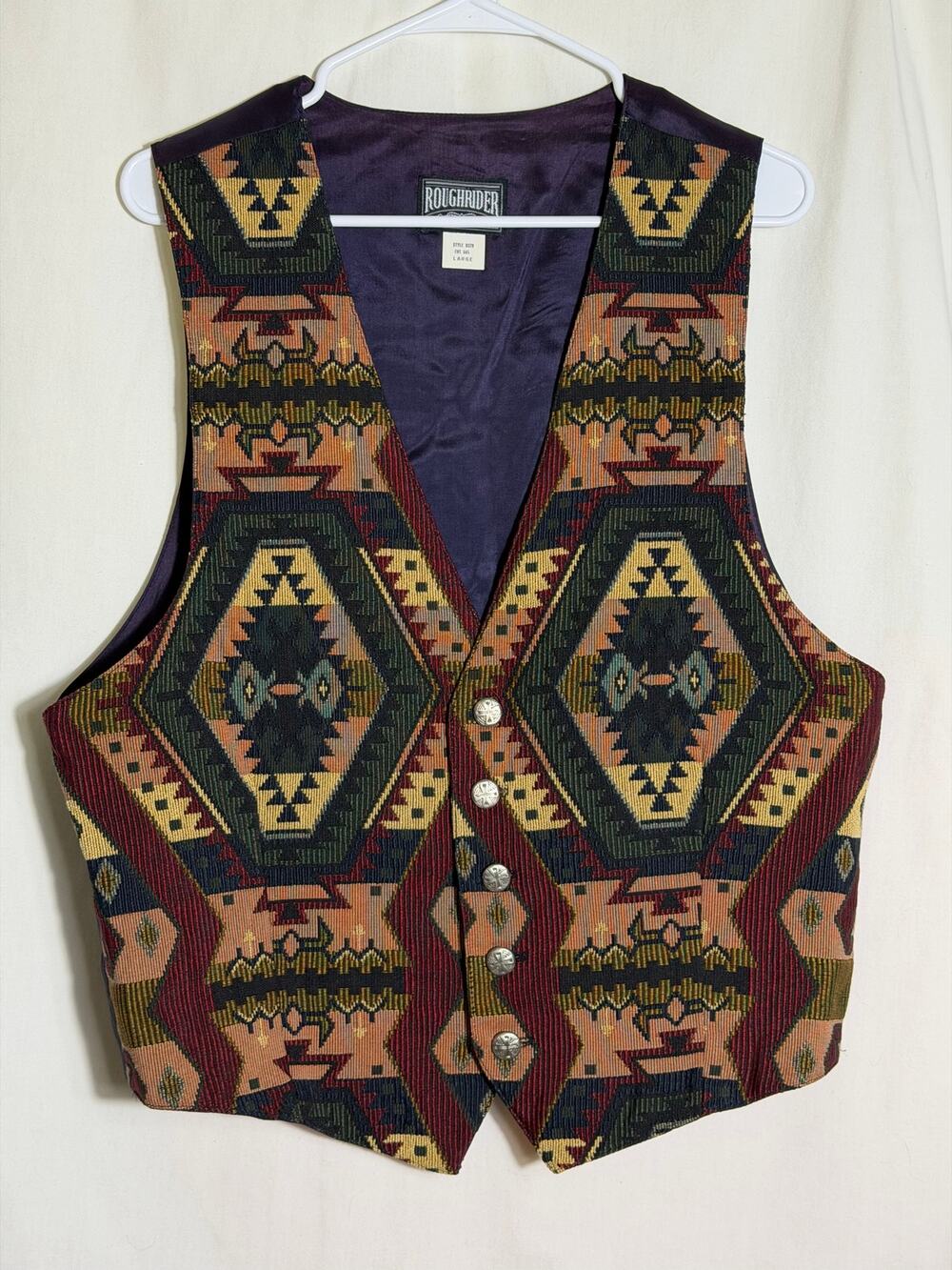 Vintage Roughrider Western Tapestry Vest Large Southwest Aztec Cowboy Ranch Wear